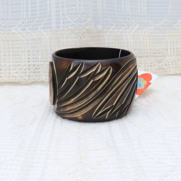 Antika Collection Brown Wood Look Bangle Bracelet Women Stocking Stuffer For Her - Picture 2 of 10